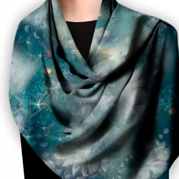 Blue Fairy Wings & Cosmic Moons Square Silk Scarf - Picture 10 of 10
